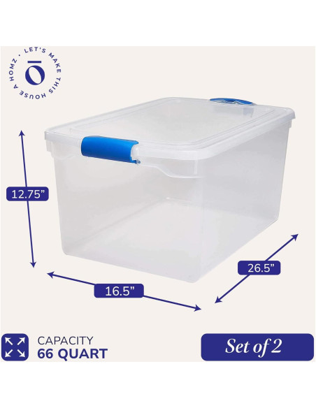 HOMZ Juego de 2 Contenedores de Almacenamiento 66 QT Azul