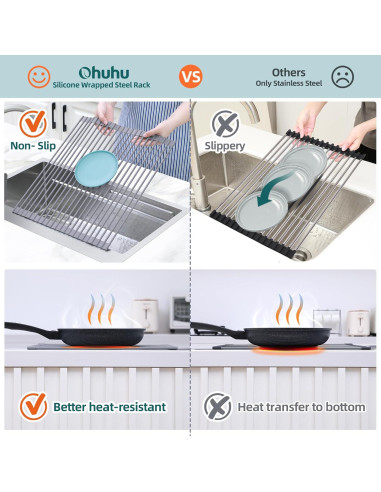 Estante de Secado de Platos Ohuhu 44.7x39.1cm Enrollable