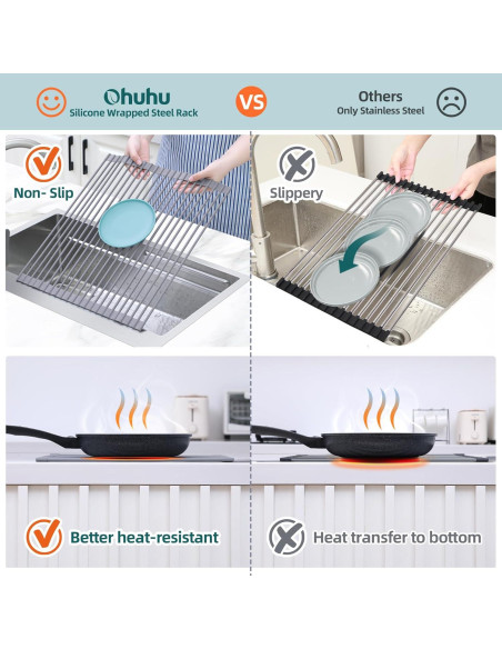 Estante de Secado de Platos Ohuhu 44.7x39.1cm Enrollable