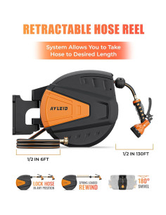 Carrete de Manguera de Jardín Ayleid 39,62 m Montaje Pared 2