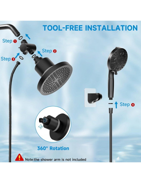 Cabezal de Ducha Filtrado NecYINuoVe Doble 6" y 5" Negro