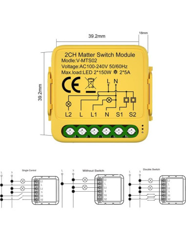 Módulo Interruptor Inteligente Matter 2 Gang - Control Remoto