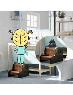 Escalera para Niños HOOBRO de 2 Pasos Marrón Rústico 2