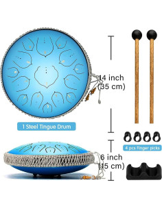 Tambor de Lengua de Acero Aogbra 14" 15 Notas Clave D Azul Aqua 2