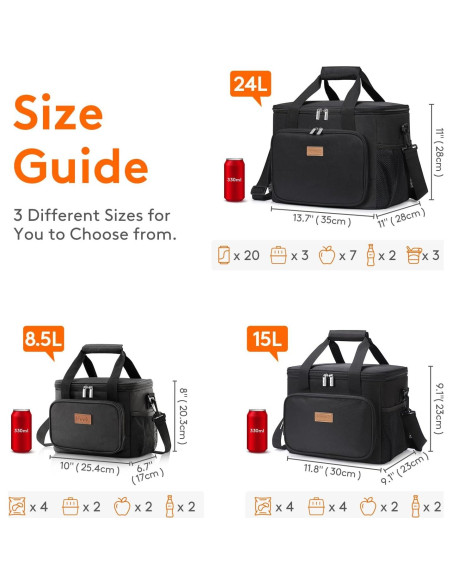 Bolsa de Almuerzo Aislante Lifewit 8.5L Negra para Adultos