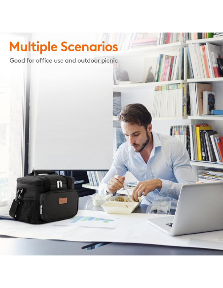 Bolsa de Almuerzo Aislante Lifewit 8.5L Negra para Adultos