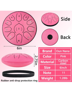 Tambor de Lengua de Acero Oun Nana 6" 11 Notas Rosa 2