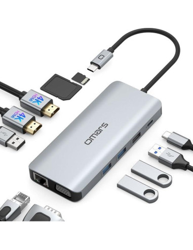 Estación de Acoplamiento USB C 11 en 1 Omars Doble Monitor