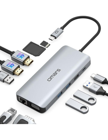 Estación de Acoplamiento USB C 11 en 1 Omars Doble Monitor