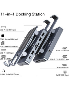 Estación de Acoplamiento USB-C NEWQ 11 en 1 HDMI 4K RJ45 2