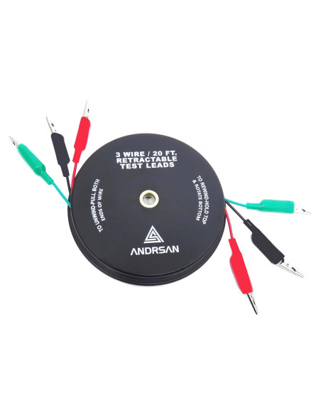 Cables de Prueba Retráctiles 3 Hilos 6,10 m 18 AWG Clips Cocodrilo