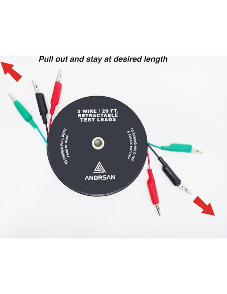 Cables de Prueba Retráctiles 3 Hilos 6,10 m 18 AWG Clips Cocodrilo