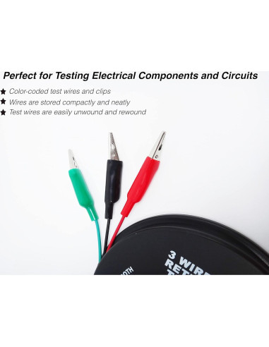 Cables de Prueba Retráctiles 3 Hilos 6,10 m 18 AWG Clips Cocodrilo
