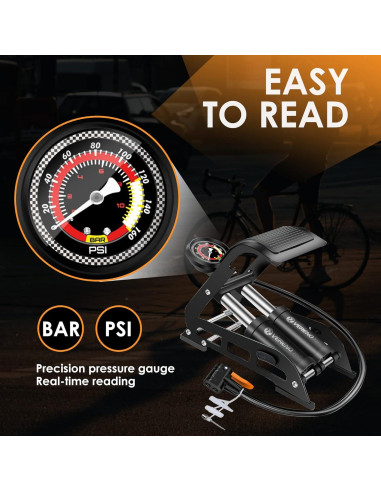 Bomba de Pie Doble Barril VERENO 160 PSI Inflador Manual