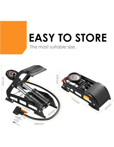 Bomba de Pie Doble Barril VERENO 160 PSI Inflador Manual