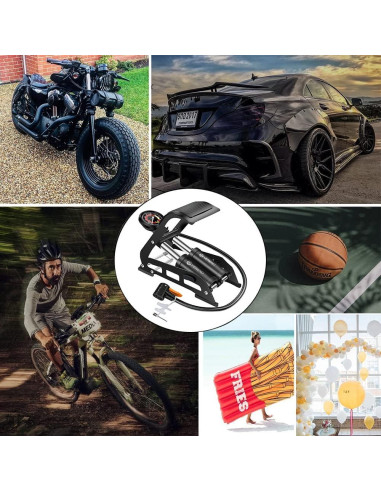 Bomba de Pie Doble Barril VERENO 160 PSI Inflador Manual