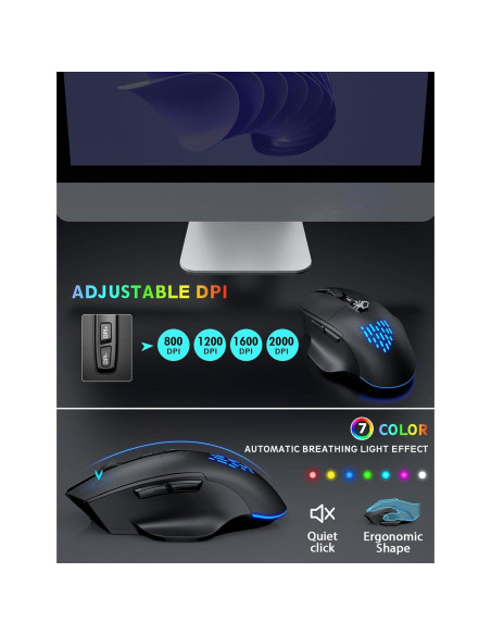 Combo Teclado y Ratón Inalámbricos SABLUTE Negro Ergonómico Combo Teclado y Ratón Inalámbricos SABLUTE Negro Ergonómico