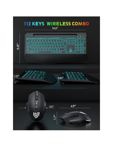 Combo Teclado y Ratón Inalámbricos SABLUTE Negro Ergonómico