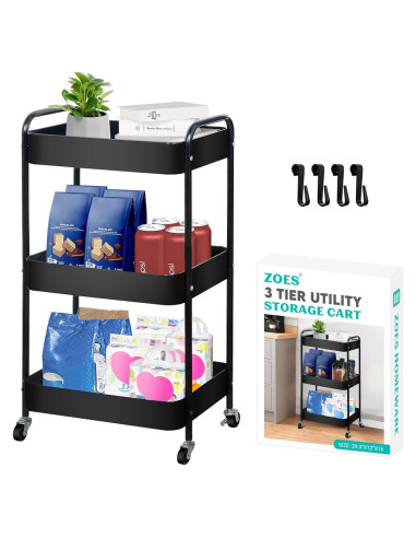 Carro Rodante de Almacenamiento ZOES HOMEWARE 3 Niveles Negro