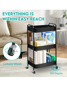 Carro Rodante de Almacenamiento ZOES HOMEWARE 3 Niveles Negro 2