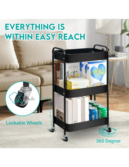 Carro Rodante de Almacenamiento ZOES HOMEWARE 3 Niveles Negro