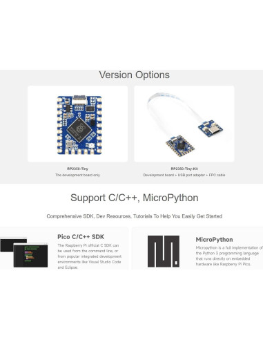 Placa de Desarrollo Waveshare RP2350-Tiny 10g 2.34x1.78cm