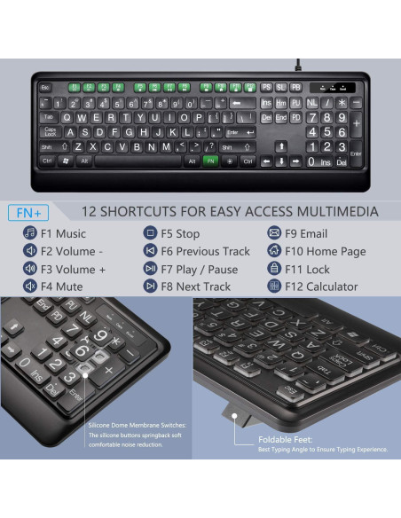 Teclado USB Retroiluminado KOPJIPPOM Grande 104 Teclas