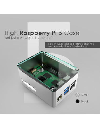 Caja de Aluminio Extra Alta Anidees para Raspberry Pi 5 - Plata