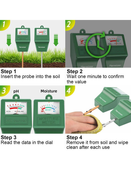 Medidor de Suelo Kensizer - Humedad y pH Digital Sin Batería