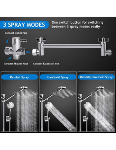 Combo Cabezal de Ducha PinWin 8" Lluvia y Mano 5 Modos 2