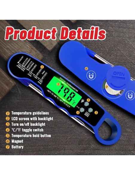 Termómetro Digital de Carne PAWPRO IP67, Lectura Instantánea