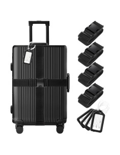 Juego de 8 correas y etiquetas de equipaje Gostwo negras