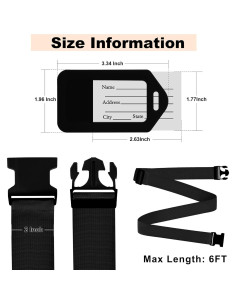 Juego de 8 correas y etiquetas de equipaje Gostwo negras 2