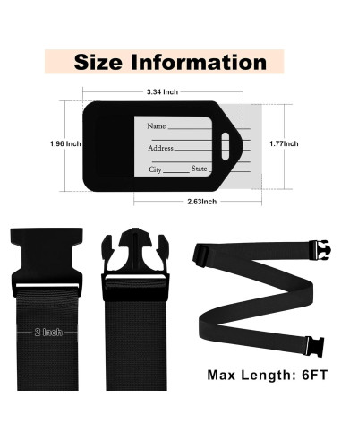 Juego de 8 correas y etiquetas de equipaje Gostwo negras