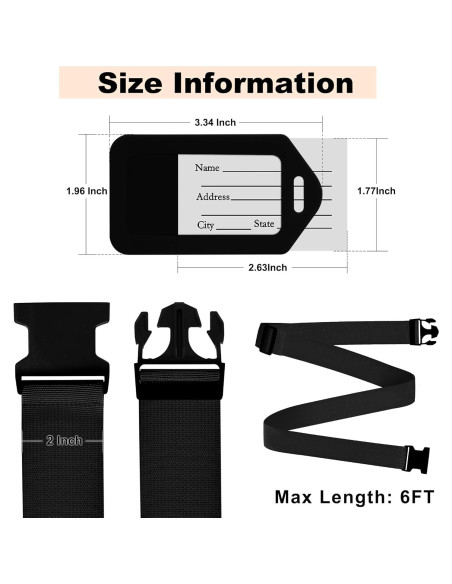 Juego de 8 correas y etiquetas de equipaje Gostwo negras Juego de 8 correas y etiquetas de equipaje Gostwo negras