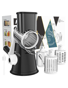 Rallador de Queso Cambom con Manivela y 3 Cuchillas - Negro