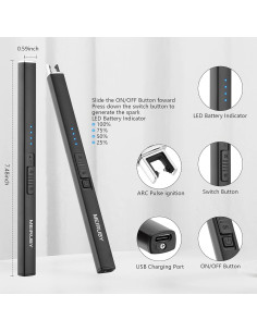 Encendedor Eléctrico Recargable MEIRUBY M-13 Negro a Prueba de Viento 2