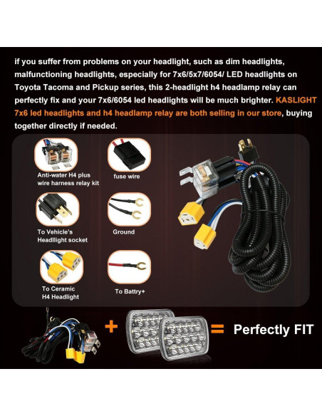 Set 2 Arneses H4 KASLIGHT para Faros LED Toyota Tacoma