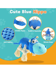 Juguete para Perros Mediano Tooptate Hipopótamo Squeaky Azul 2