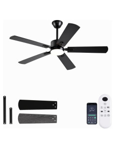 Ventilador de Techo FUMLTP 52" Negro con Luz LED y Control Remoto