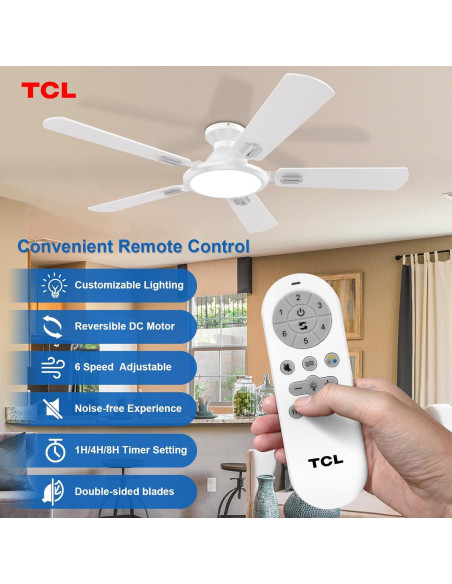 Ventilador de Techo TCL HFSB-60000AD 52" Blanco con Luz LED y Control Remoto Ventilador de Techo TCL HFSB-60000AD 52" Blanco con Luz LED y Control Remoto