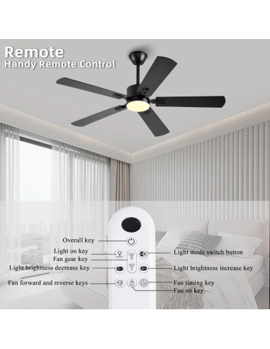 Ventilador de Techo FUMLTP 52" Negro con Luz LED y Control Remoto