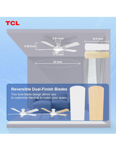 Ventilador de Techo TCL HFSB-60000AD 52" Blanco con Luz LED y Control Remoto
