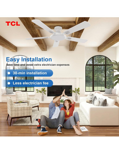Ventilador de Techo TCL HFSB-60000AD 52" Blanco con Luz LED y Control Remoto