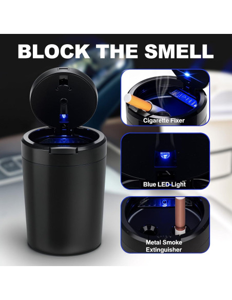 Cenicero de coche XIHUII con tapa y luz LED desmontable