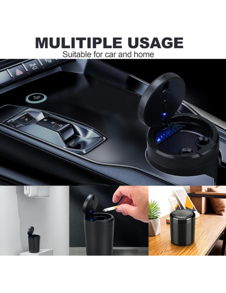 Cenicero de coche XIHUII con tapa y luz LED desmontable
