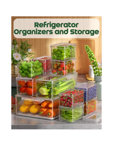 11 Organizadores de Refrigerador KEMETHY Apilables de Plástico