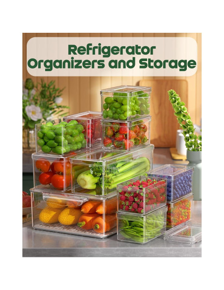 11 Organizadores de Refrigerador KEMETHY Apilables de Plástico