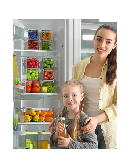 11 Organizadores de Refrigerador KEMETHY Apilables de Plástico