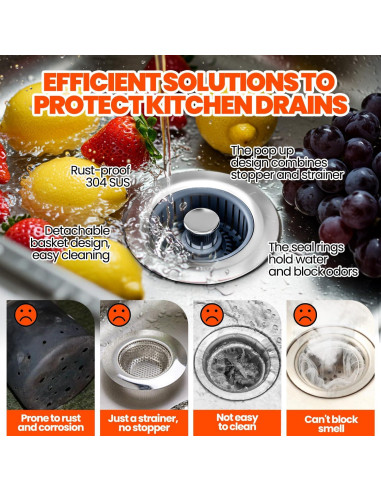 Paquete de 2 Filtros de Drenaje de Fregadero Nipoko 3 en 1